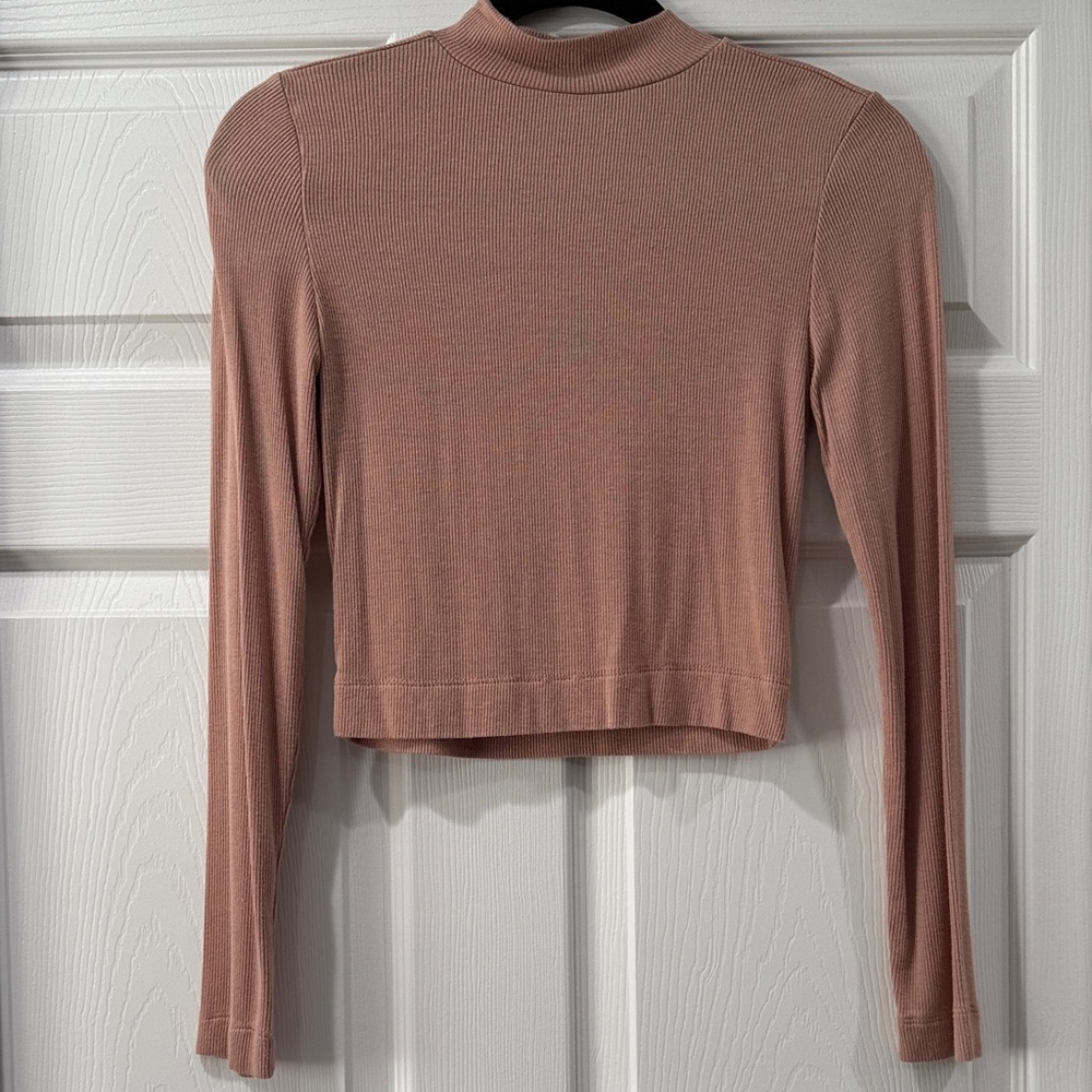 Shinestar Dusty Peach / Nude Long Sleeve High Neck Crop Top